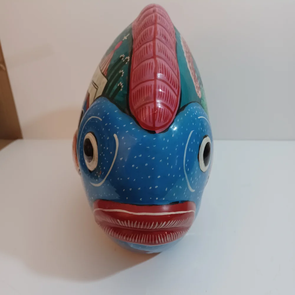 Handpainted Terracotta Mexican Folk Art Large Fish 15X9.5